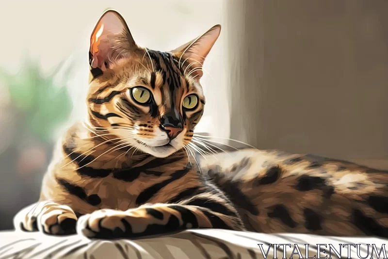 Bengal Cat Digital Painting: Basking in Sunrays AI Image