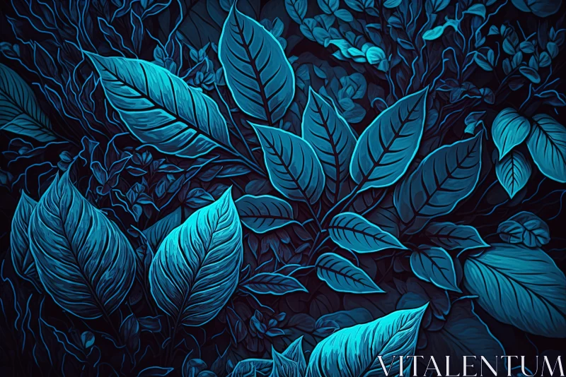 AI ART Dark Blue Leaves Wallpaper: Aggressive Digital Illustration