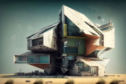 Futuristic Building Design in Desert Landscape AI Image