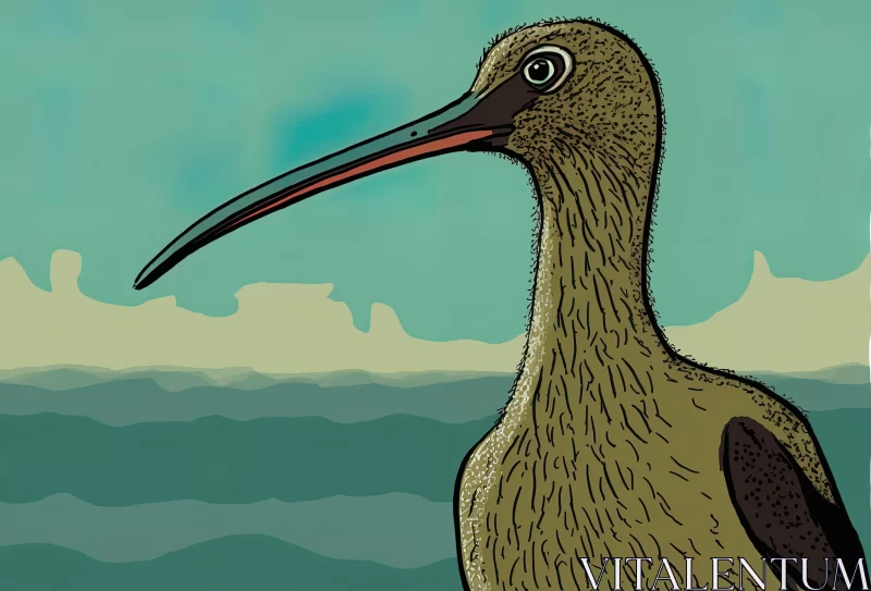Realistic Detailed Bird Standing on Ocean Coast AI Image