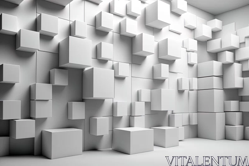 Abstract 3D White Cubes in Urban Environment AI Image