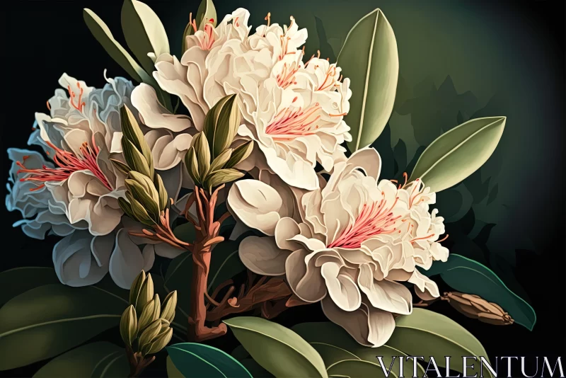 Luminous White Flowers Against Emerald Background Illustration AI Image