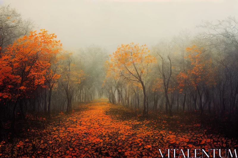 Misty Forest Landscape with Orange Leaves - Indonesian Art AI Image