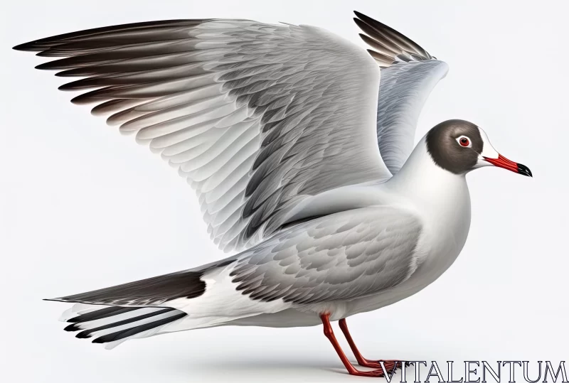 AI ART 3D Rendered Seagull in Flight - Monochromatic Artwork