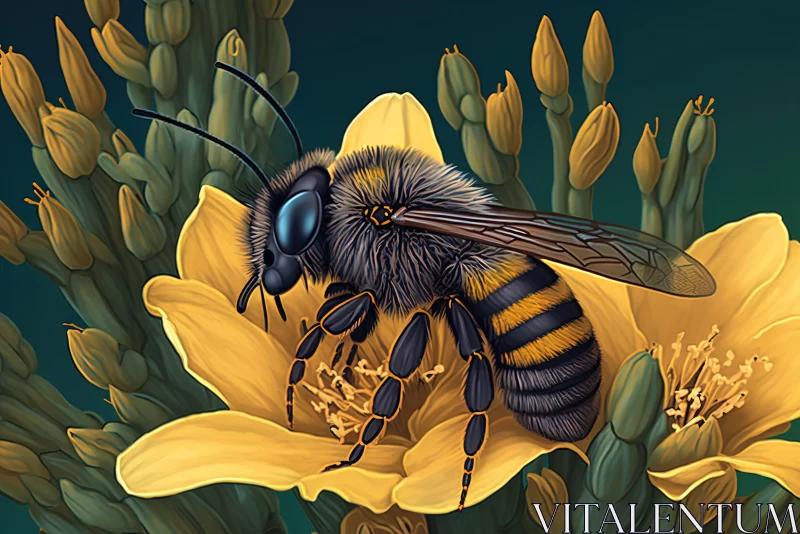 Bee on Flower - A Nightmarish Illustration in 2D Game Art Style AI Image
