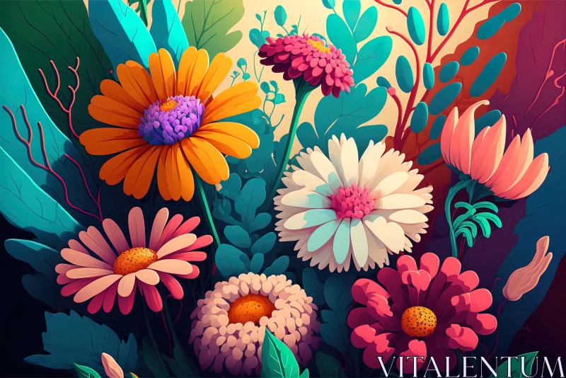 Colorful Floral Illustrations in Cartoonish Style AI Image