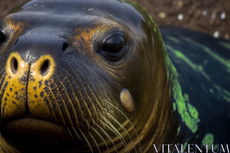 Sealion Close-Up: A Study in Gold, Emerald, and Texture AI Image