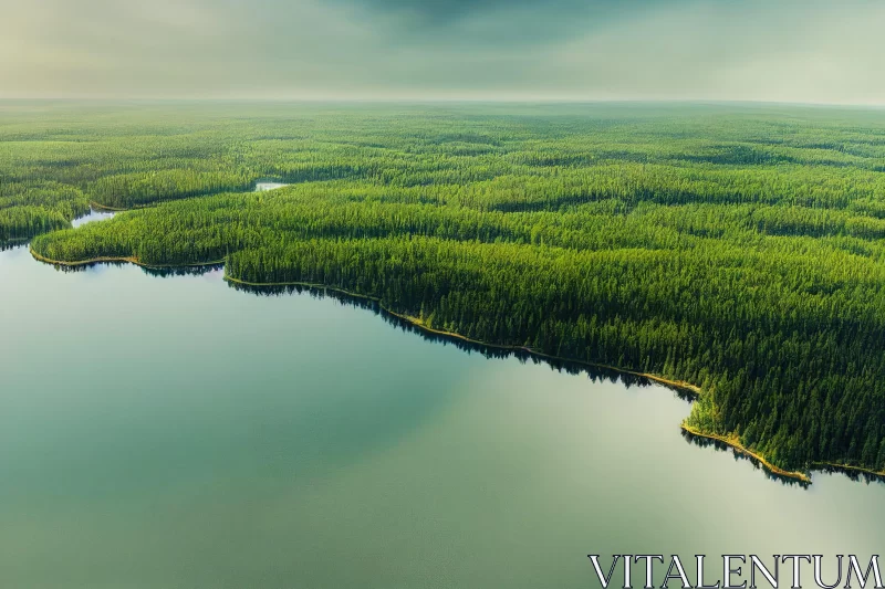 Aerial Panorama of Forest Lakes - Serene and Tranquil Scene AI Image