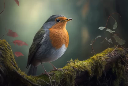 Charming Bird Perched on Moss-Covered Branch