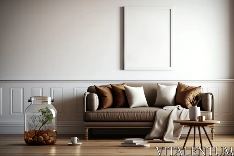 Classical Still Life: White Sofa in Earth Tone Bedroom AI Image