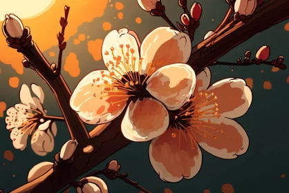 Plum Blossoms on a Branch - Manga and 2D Game Art Style