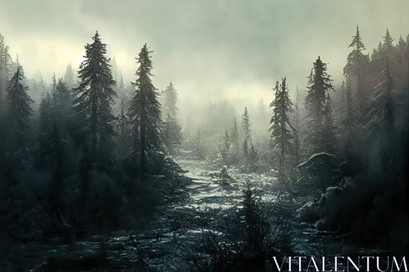 Winter Forest in Moody Tonalism - Post-Apocalyptic Landscape AI Image