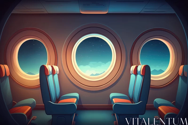 Atmospheric Airplane Interior in Cartoonish Style AI Image