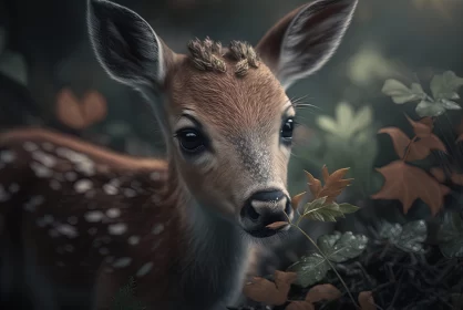 Atmospheric Portrait of a Baby Deer Amid Nature