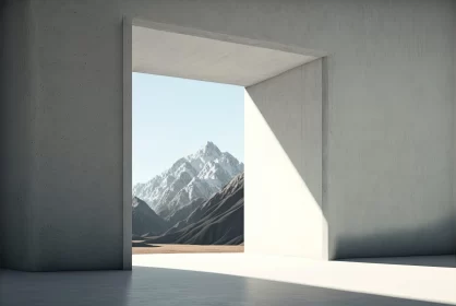 Conceptual Minimalist Design: Open Door to Mountains AI Image
