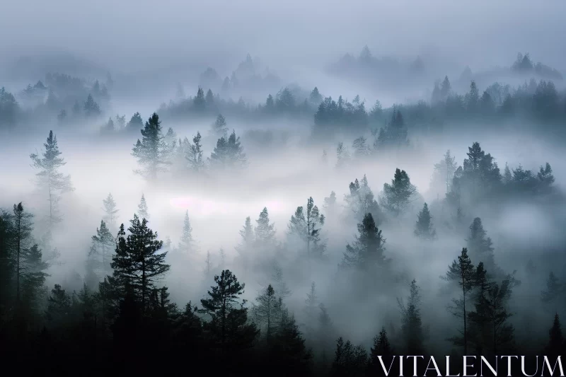 Foggy Forest with Sunlit Pine Trees - Gothic Romanticism Inspired Nature Scene AI Image