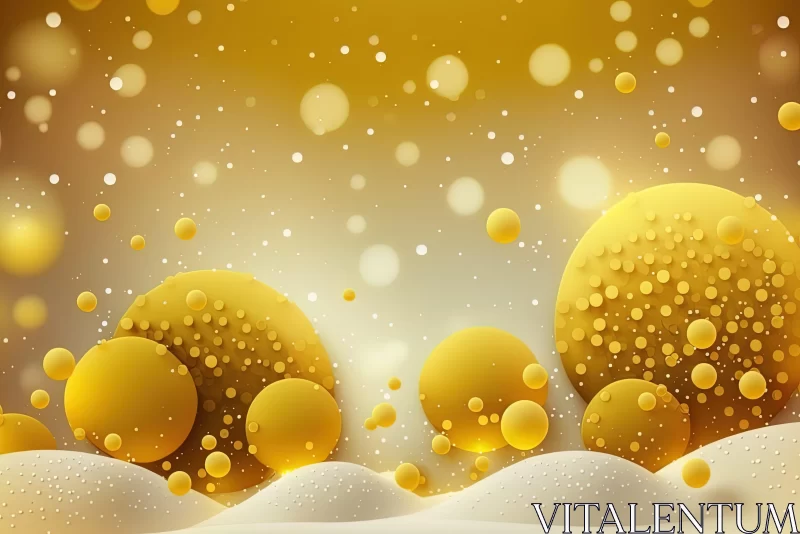 Golden Bubbles on Snow Background: A Fluid Christmas Landscape AI Image