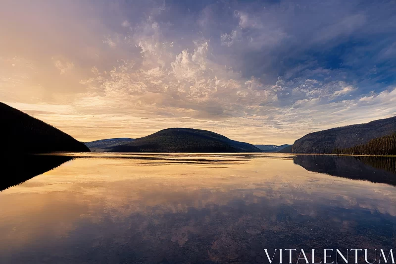 Golden Light Reflection in Norwegian Lake AI Image