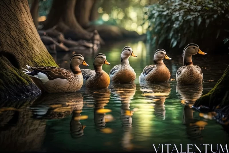 Photorealistic Adventure: Ducks in a Garden AI Image