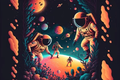 Psychedelic Space Exploration - Astronauts on Alien Planet