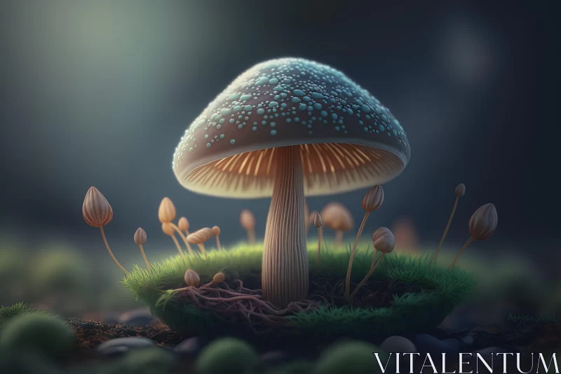 Ethereal Mushroom in a Dark Forest - A Detailed Digital Art Rendering AI Image