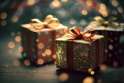 Festive Christmas Gifts Under Glowing Tree AI Image