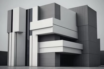 Minimalist Modern Building Design in Monochrome AI Image