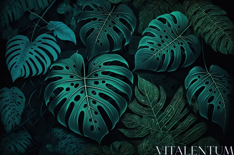 Mysterious Tropical Rainforest Wallpaper in Dark Hues AI Image