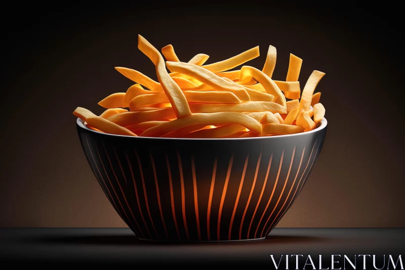 Photorealistic Still Life - Bowl of French Fries in Chiaroscuro Lighting AI Image