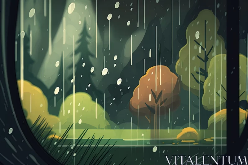 Rainy Forest: A Nostalgic Illustration AI Image