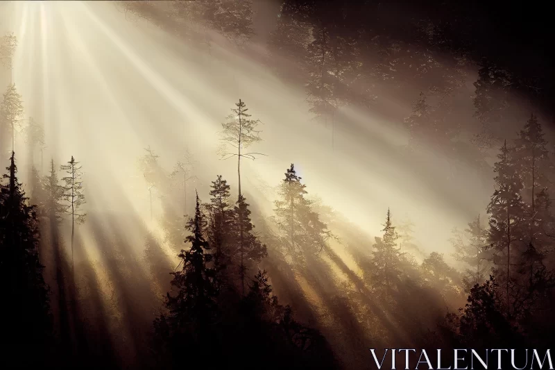 Sunrays Shining Through a Forest - A Serene Landscape AI Image