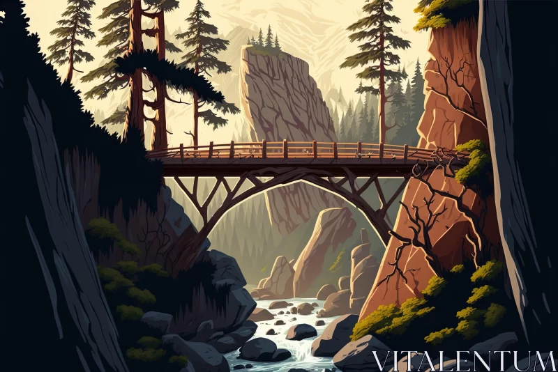 Vintage Styled Landscape Painting of Bridge AI Image