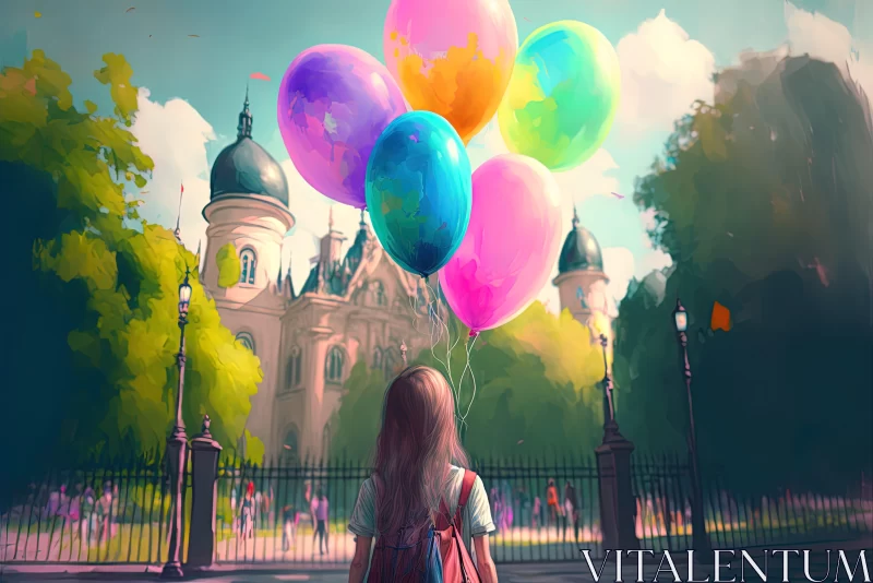 Captivating Painting of a Girl with Balloons in Gothic style AI Image