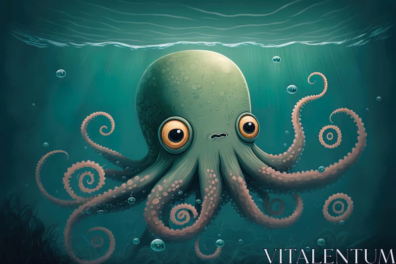 Playful Cartoonish Octopus in Underwater Environment AI Image
