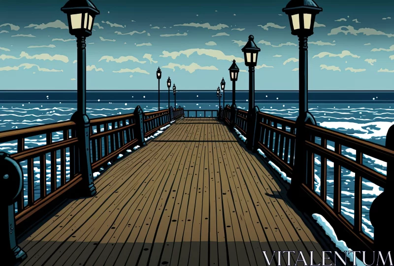 Sea Pier with Lanterns Artwork AI Image
