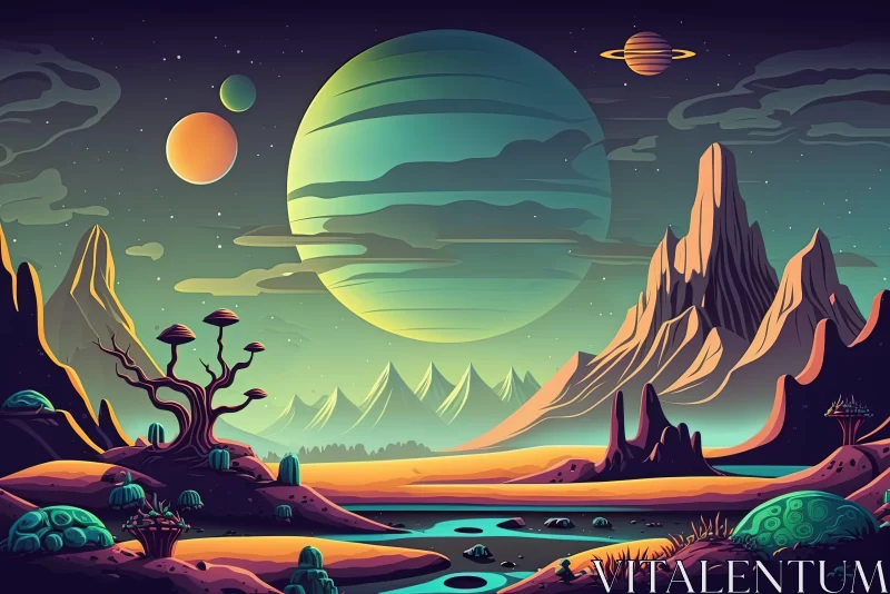 Surreal Spacesolarpunk Landscape: An Alien World AI Image