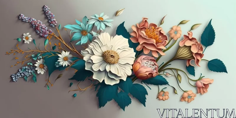 3D Floral Wallpaper: A Synthesis of Delicate Design and Detailed Illustrations AI Image