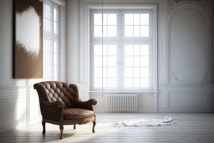 Classical Realism in Interior Design: Leather Chair in White Room