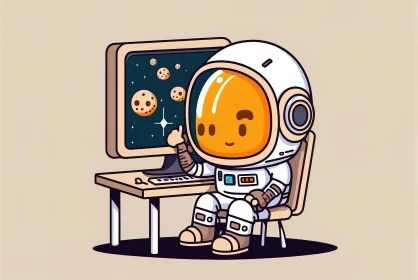 Kawaii Astronaut with Cookies in Space Illustration