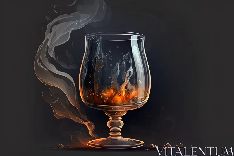 AI ART Mysterious Smoky Flame in Vintage Wine Glass Illustration