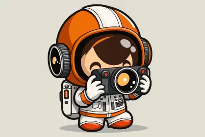Cartoon Astronaut Capturing Moments in Space