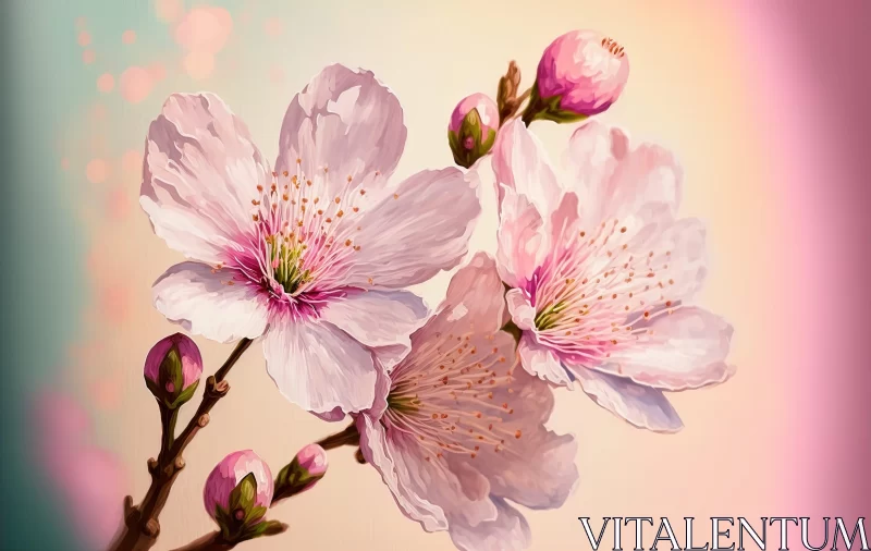 Charming Cherry Blossoms - Hand-Painted Realistic Illustrations AI Image
