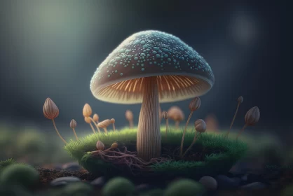 Ethereal Mushroom in a Dark Forest - A Detailed Digital Art Rendering AI Image