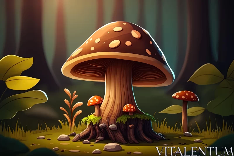 Fantasy Cartoon Mushroom in Forest - 2D Game Art Illustration AI Image