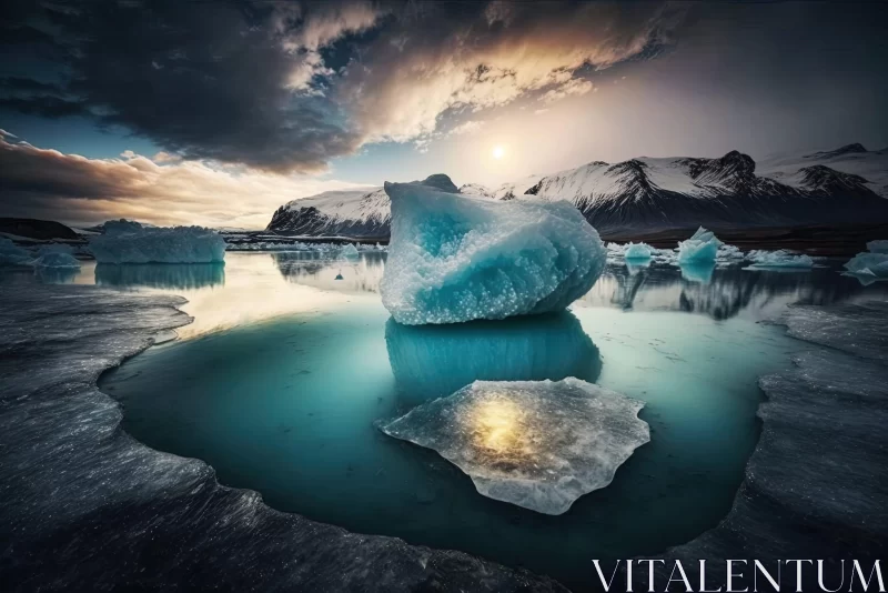 Icelandic Iceberg - A Luminous and Dreamlike Sunset AI Image