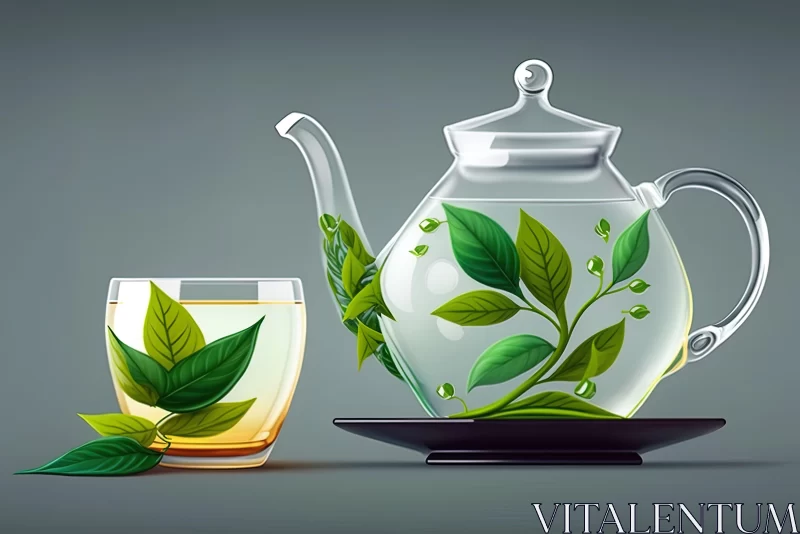 Tea Time - A Detailed Illustration of Teapot and Glass in Nature AI Image