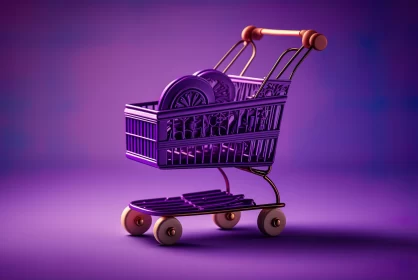 3D Rendered Shopping Cart in Purple - Cybermysticsteampunk Art AI Image