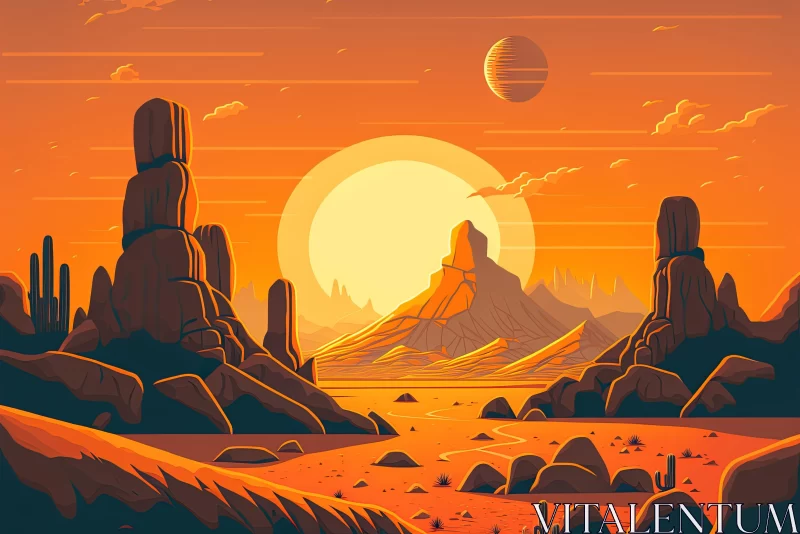 AI ART Alien Landscape at Sunset - Retro Sci-Fi Vintage Illustration