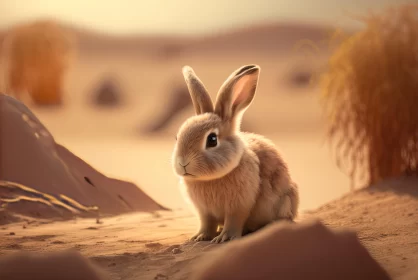 Dreamy Desert Rabbit - A Detailed Artistic Representation AI Image