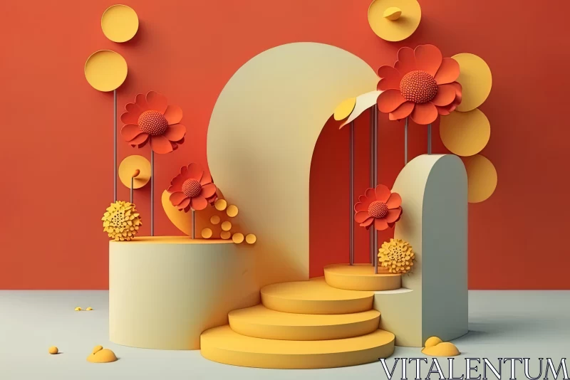 Monochromatic 3D Illustration with Intricate Foliage AI Image